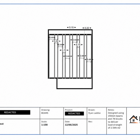 Block and beam layout for a raised driveway 