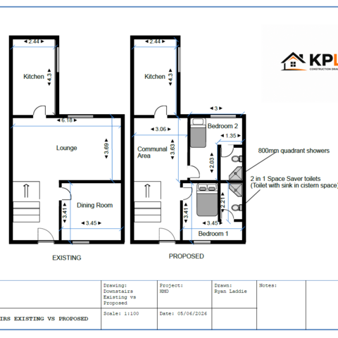 Downstairs existing vs proposed for HMO application