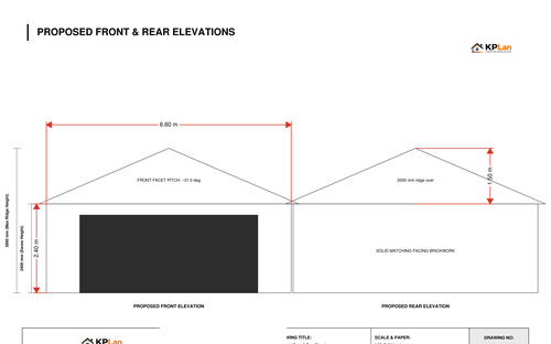 Front elevation architectural drawing for garage planning permission application